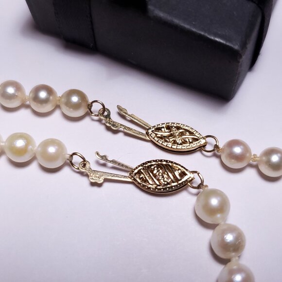 Estate 5.1mm Natural Cultured Pearl 18" &6.75" knotted 14Kt Yellow Gold Set23113 - Picture 4 of 5